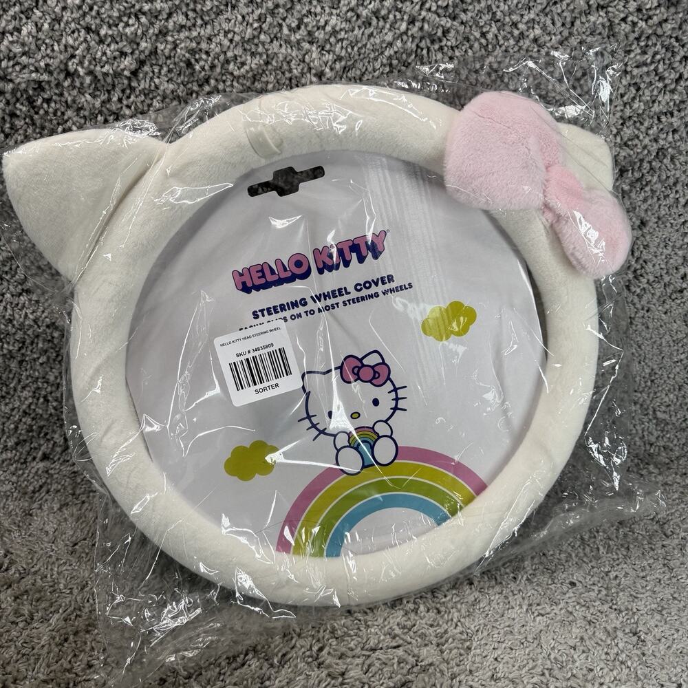 Hello Kitty Steering Wheel Cover Ears Plush Sanrio Pink And White New
